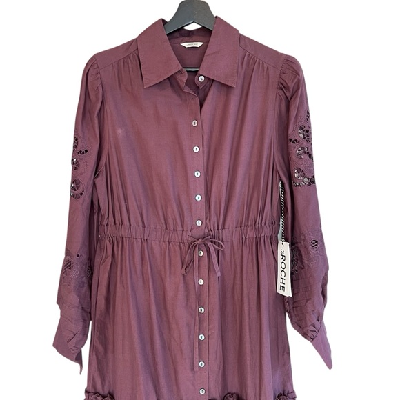 St. Roche Darcy Embroidered Shirtdress Dark Plum Size 8 NWT French Contemporary - Picture 4 of 7